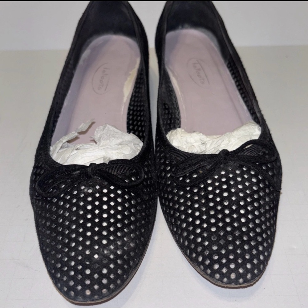Talbots Shoes Womens 8 M Loafers Black Suede Mesh Slip On Bow Block Heels Casual